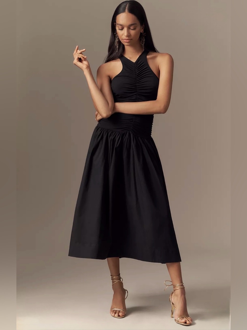 Anthropologie Twofer Halter Drop-Waist Midi Dress